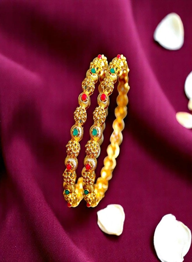 ACCESSHER Gold Plated Bangle Style Brass Kada For Women | Traditional Rajwadi Bangles with Semi-precious Stones | Stylish Bangles Set for Girls and Women (2.6) - Image 4