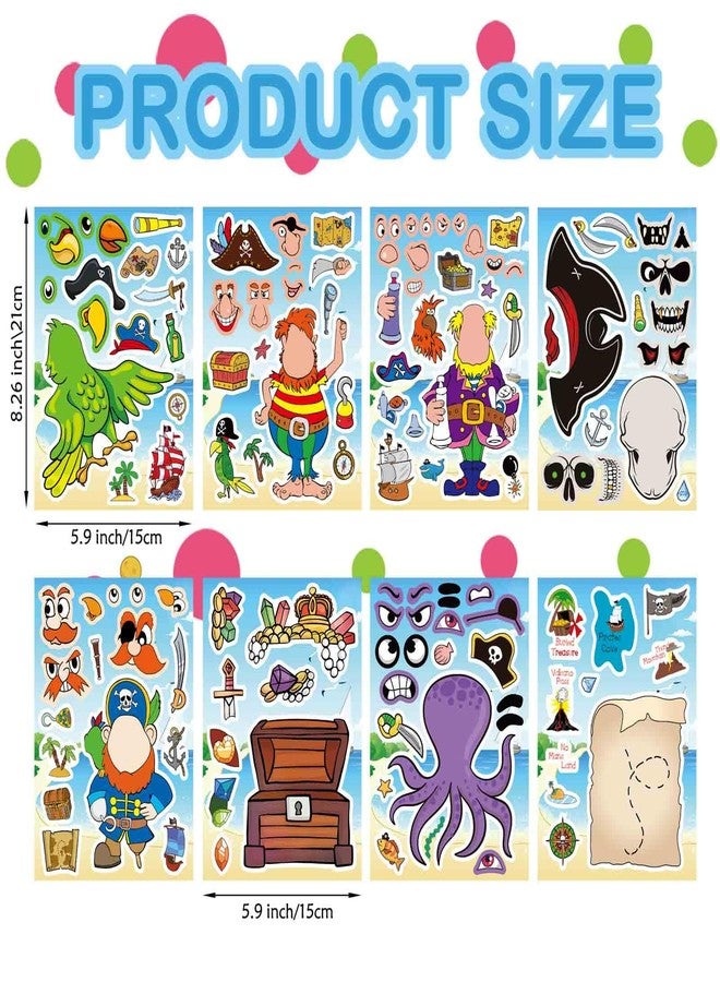 DUJAA 24 Sheets Pirate Stickers for Kids, Make Your Own Pirate Stickers, Make-a-face Stickers, Jolly Roger Stickers, Skull and Crossbones Stickers, Pirate Themed Party Decorations - Image 3