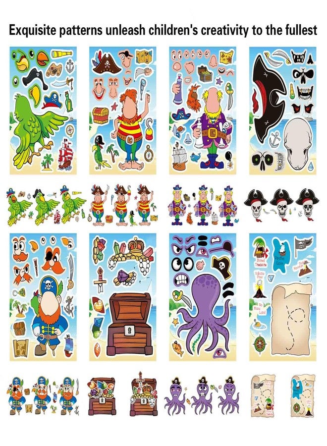 DUJAA 24 Sheets Pirate Stickers for Kids, Make Your Own Pirate Stickers, Make-a-face Stickers, Jolly Roger Stickers, Skull and Crossbones Stickers, Pirate Themed Party Decorations - Image 4