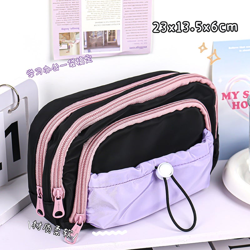 High-looking pencil case large capacity girl creative junior high school primary school student multi-layer storage pencil case stationery box ins style kulomi purple 