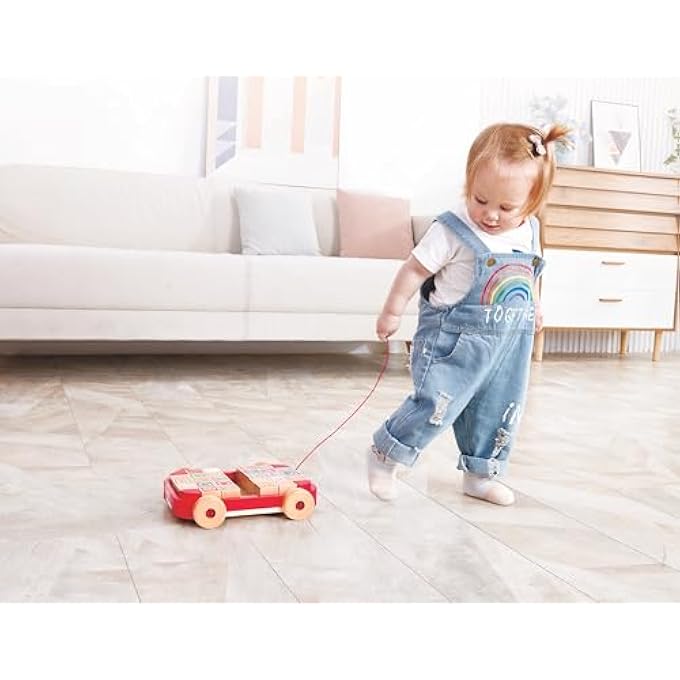 PULL-ALONG CART WITH STACKING ALPHABET BLOCKS  26-PIECE WOODEN TODDLER TOY FOR LETTER RECOGNITION, FINE MOTOR SKILLS & EARLY LEARNING | PORTABLE BLOCK STORAGE FOR KIDS 24 MONTHS AND UP - Image 3