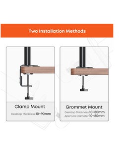 XiuWoo Laptop Monitor Mount Stand Notebook Desk Mount Adjustable Vesa 75/100 Max Load 8KG Compatible With 13-17" Laptop with Clamp and Grommet Mounting base  - Image 5