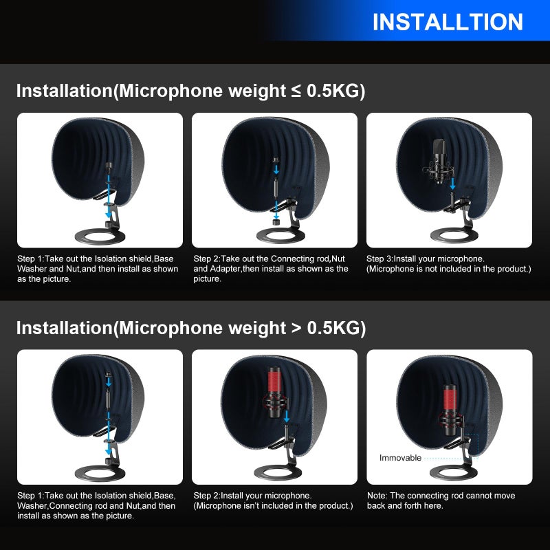 Aokeo Microphone Isolation Shield,Aokeo 2024 Professional Recording Studio Equipment,360Â° Music Studio Mic Shield,Suitable for of Blue Yeti, Snowball iCE, HyperX QuadCast, SoloCast,Etc Recording Microphones - Image 5