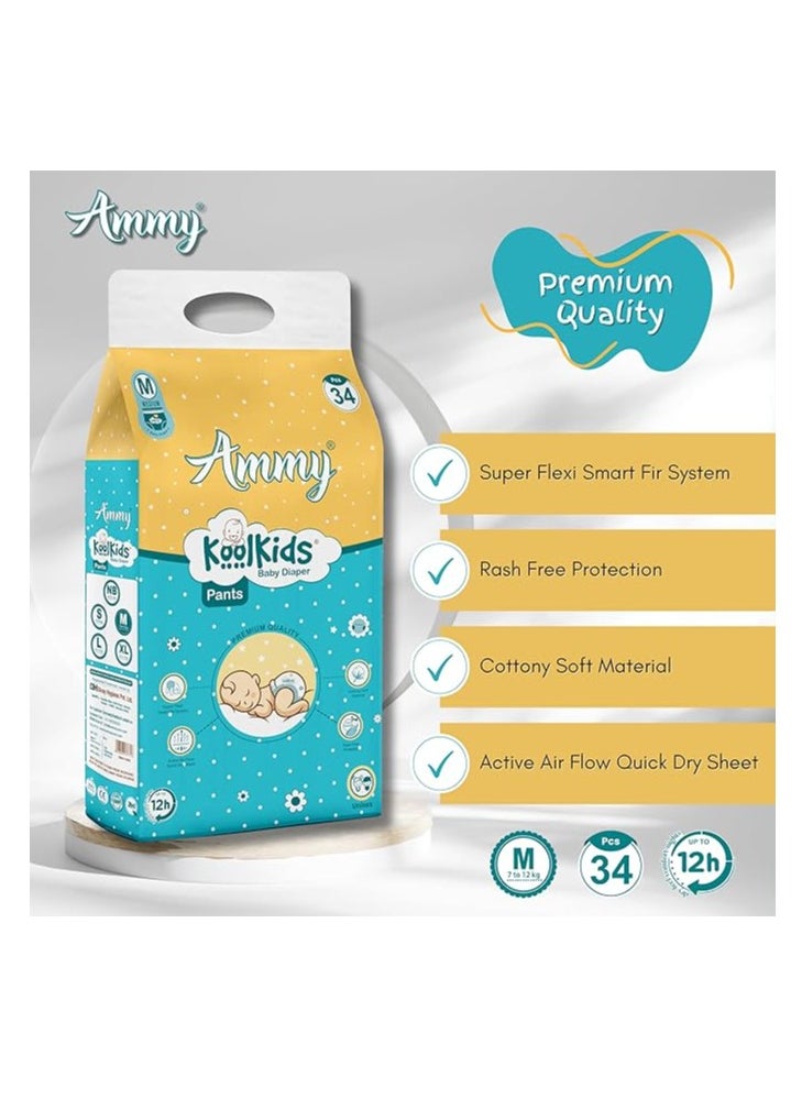 Ammy Ammy Koolkids Baby Diaper Pants, M Size (34 Count), Rash Free Diaper Pants for Babies,Super soft, Super Flexi Smart Fit- System, (7-12Kg)  - Image 3