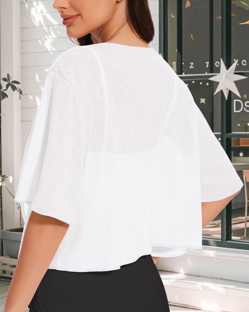 CHICGAL Women Bolero Shrug Cardigan Open Front Cover Up Sheer Short Sleeve Kimonos for Evening Dress(White,L) - Image 5