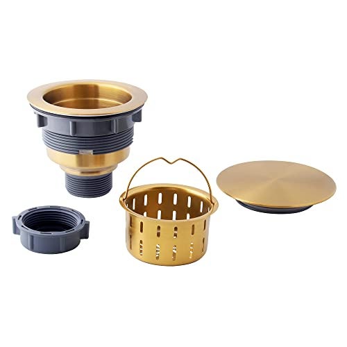 Lonsince Kitchen Sink Drain Assembly,Gold Sink Strainer Opening 3 1/2",Gold Kitchen Sink Drain with Removable Basket - Image 2