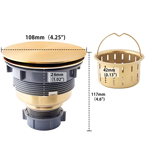 Lonsince Kitchen Sink Drain Assembly,Gold Sink Strainer Opening 3 1/2",Gold Kitchen Sink Drain with Removable Basket - Image 4