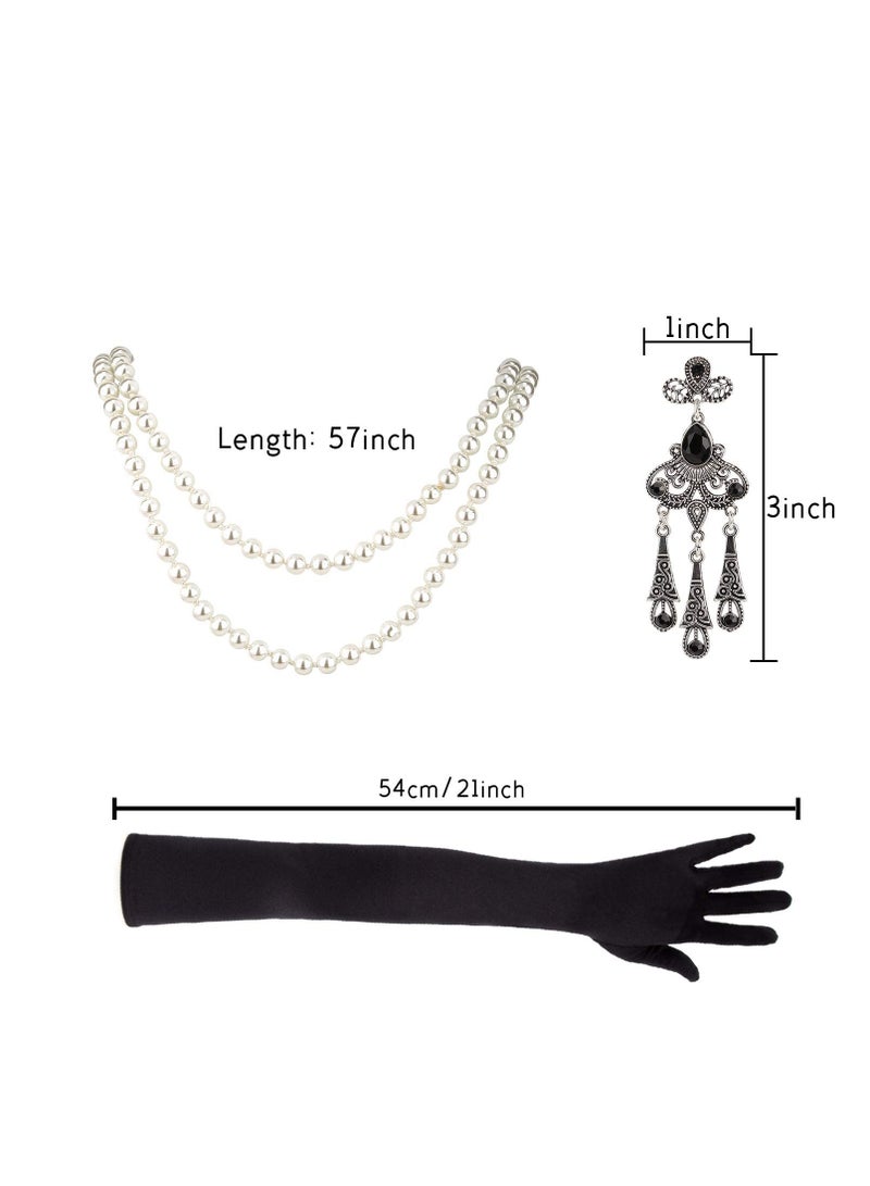 5pcs 1920s Flapper Accessories 20s Gatsby Costume Accessories Set for Women Headband Earrings Pearl Necklace Gloves - Image 3