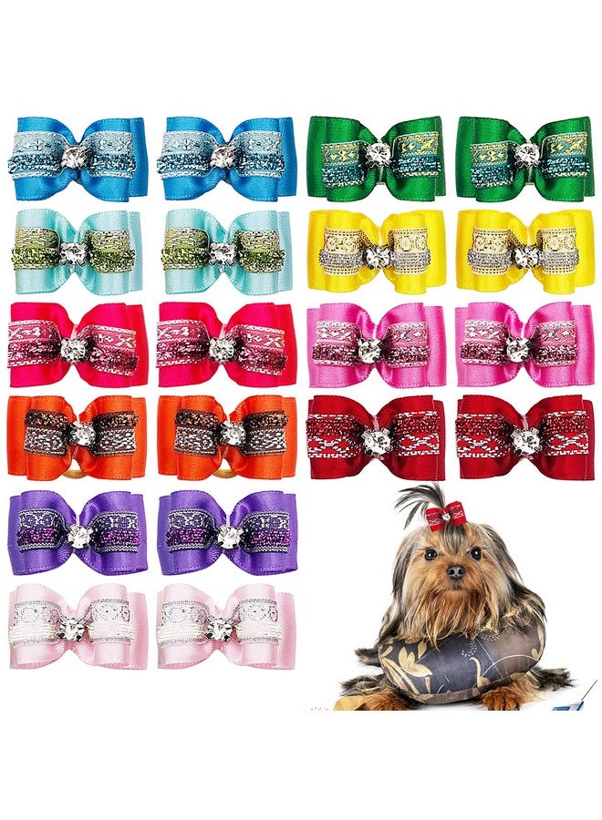 pet show 20Pcs/10Pairs Bling Small Dogs Hair Bows With Rubber Bands For Cat Puppies Grooming Topknot Hair Accessories - Image 1
