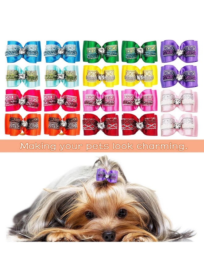 pet show 20Pcs/10Pairs Bling Small Dogs Hair Bows With Rubber Bands For Cat Puppies Grooming Topknot Hair Accessories - Image 3