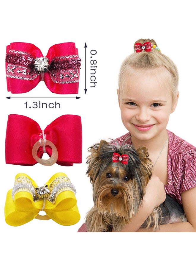 pet show 20Pcs/10Pairs Bling Small Dogs Hair Bows With Rubber Bands For Cat Puppies Grooming Topknot Hair Accessories - Image 2