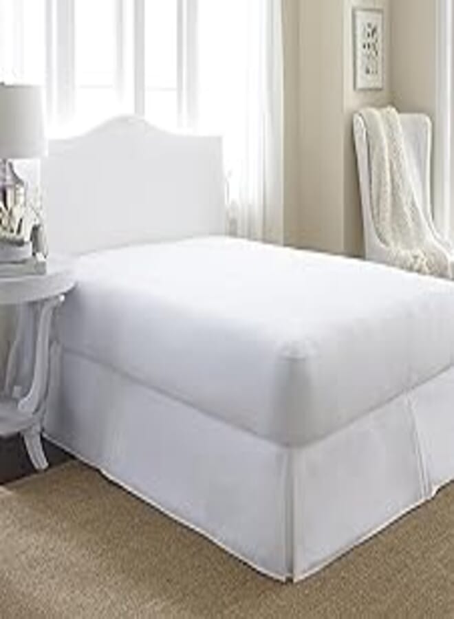 King Queen Fitted Waterproof Mattress Protector King Size 200X200+30 cm, White, Cotton