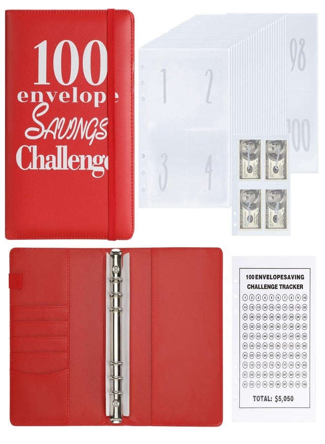 NICOOTH 100 Envelopes Money Saving Challenge Money Saving Binder 100 Envelope Challenge Binder Savings Binder Envelope A5 Savings Challenge Book (Red) - Image 1