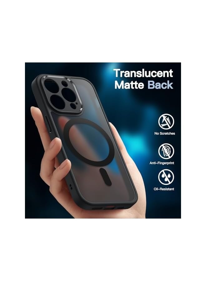 جي تيك جراب مغناطيسي 3 في 1 لهاتف iPhone 13 Pro مقاس 6.1 بوصة مع واقي شاشة من الزجاج المقوى مكون من قطعتين، متوافق مع MagSafe، غطاء خلفي شفاف غير لامع مقاوم للصدمات (أسود) - Image 3