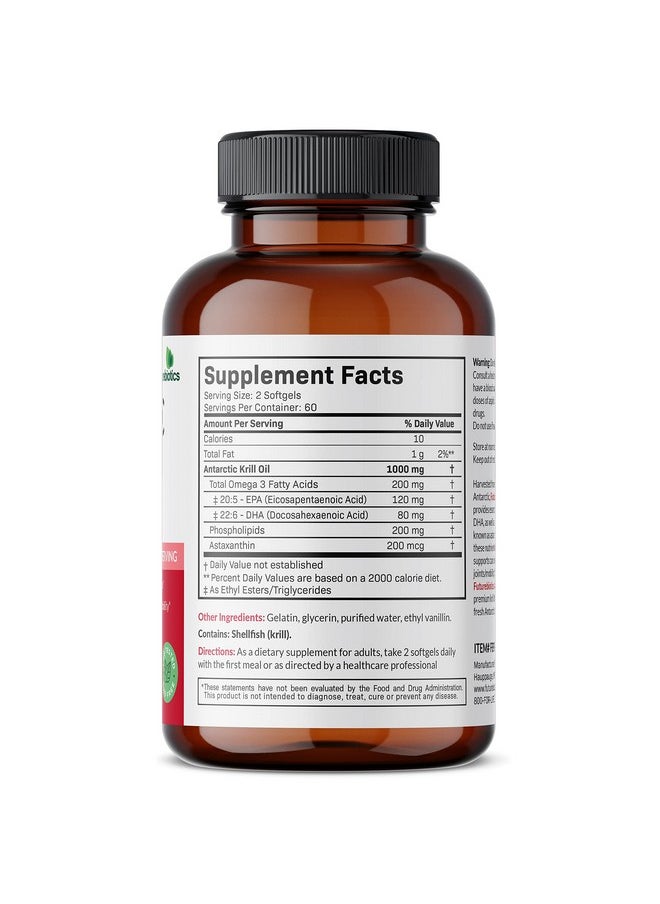 Futurebiotics - Antarctic Krill Oil 1000Mg With Omega3S Epa Dha Astaxanthin And Phospholipids 100% Pure Premium Krill Oil Heavy Metal Tested Non Gmo 120 Softgels (60 Servings) - Image 1