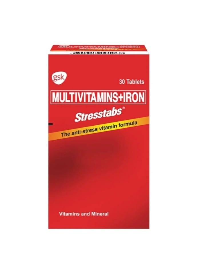 جي أس كيه أقراص سترس تابس، فيتامينات متعددة، فيتامين سي، فيتامين إي، والحديد، يدعم الصحه العامه 30 قرصًا - Image 1