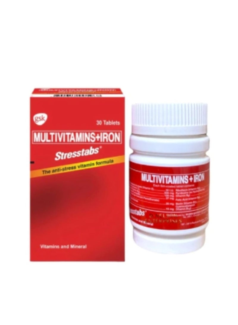 جي أس كيه أقراص سترس تابس، فيتامينات متعددة، فيتامين سي، فيتامين إي، والحديد، يدعم الصحه العامه 30 قرصًا - Image 2