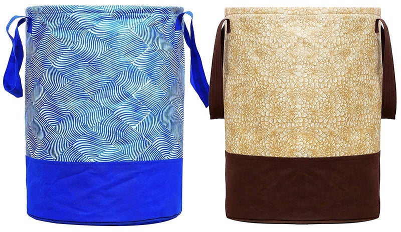 Kuber Industries Heart Home Printed 2 Pieces Waterproof Canvas Laundry Bag, Toy Storage, Laundry Basket Organizer 45 L (Brown & Blue) - HEART6942 - Image 1