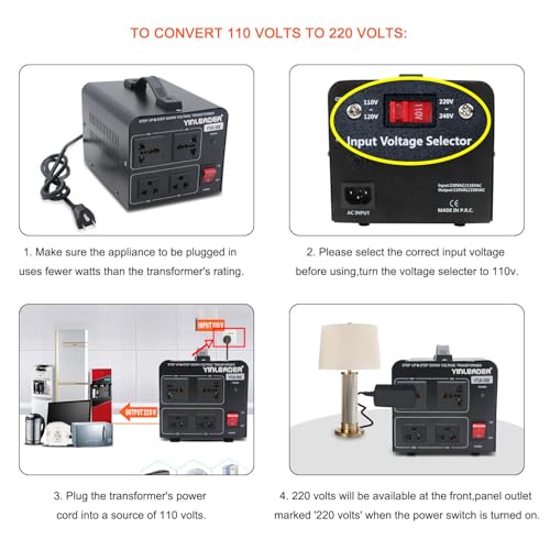 Yinleader 1000W Voltage Converter Transformer(110V to 220V OR 220V to 110V) 1000 Watt Step Up/Down Converter 110/120 Volt - 220/240 Volt w/US Power Cord,Circuit Breaker Protection (VTUS-1000) - Image 3