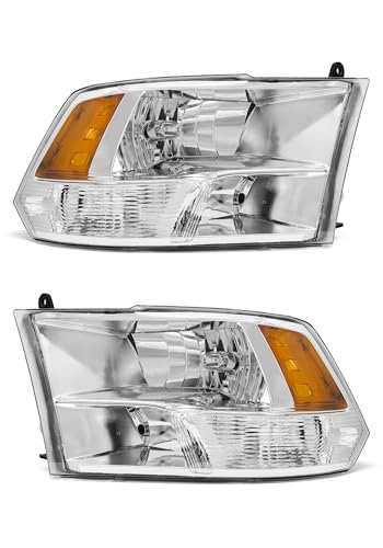 AXLAHA for Ram 1500 Headlights Assembly 2009-2018 Dodge | Dodge Ram 2500/3500 Headlights 2010-2018 Chrome Housing Amber Reflector Dual Light Style Headlamp Replacement Pair (W/O Bulbs) - Image 1