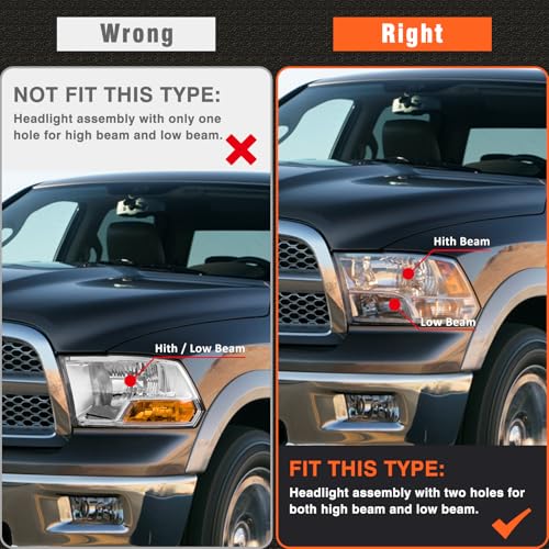 AXLAHA for Ram 1500 Headlights Assembly 2009-2018 Dodge | Dodge Ram 2500/3500 Headlights 2010-2018 Chrome Housing Amber Reflector Dual Light Style Headlamp Replacement Pair (W/O Bulbs) - Image 2