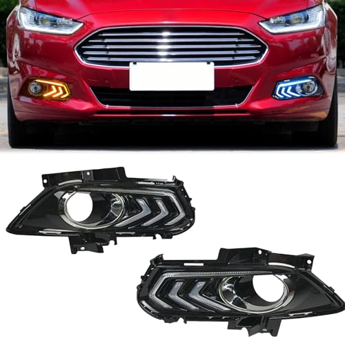 Fancemot LED Front Bumper Fog Lights Compatible with 20132016 Ford Fusion White Daytime Running Lights DRL Amber Turn Signal Lights Blue Low Beam Lights - Image 1