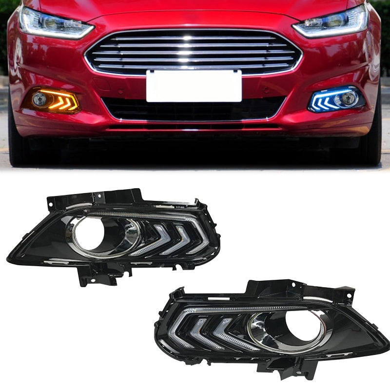 Fancemot LED Front Bumper Fog Lights Compatible with 20132016 Ford Fusion White Daytime Running Lights DRL Amber Turn Signal Lights Blue Low Beam Lights - Image 3