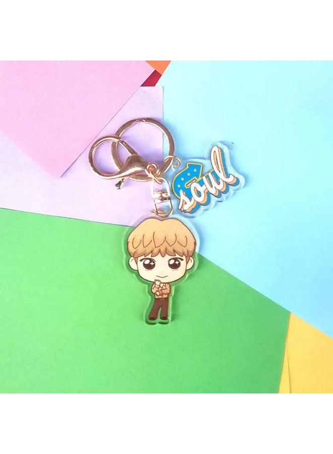 Careflection Kpop BTS Dynamite Jin cute chibi Keychain gift for Army, BTS key chains/key ring - Image 3
