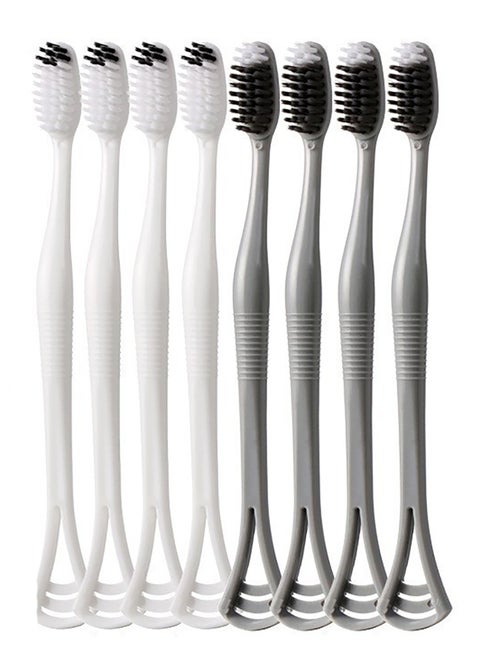 8-Pack Soft Toothbrush 2-in-1 Multi-Function Tongue Scraping Cleaning Oral Soft Toothbrush Household Toothbrush Anti-Caries Suitable for All Ages