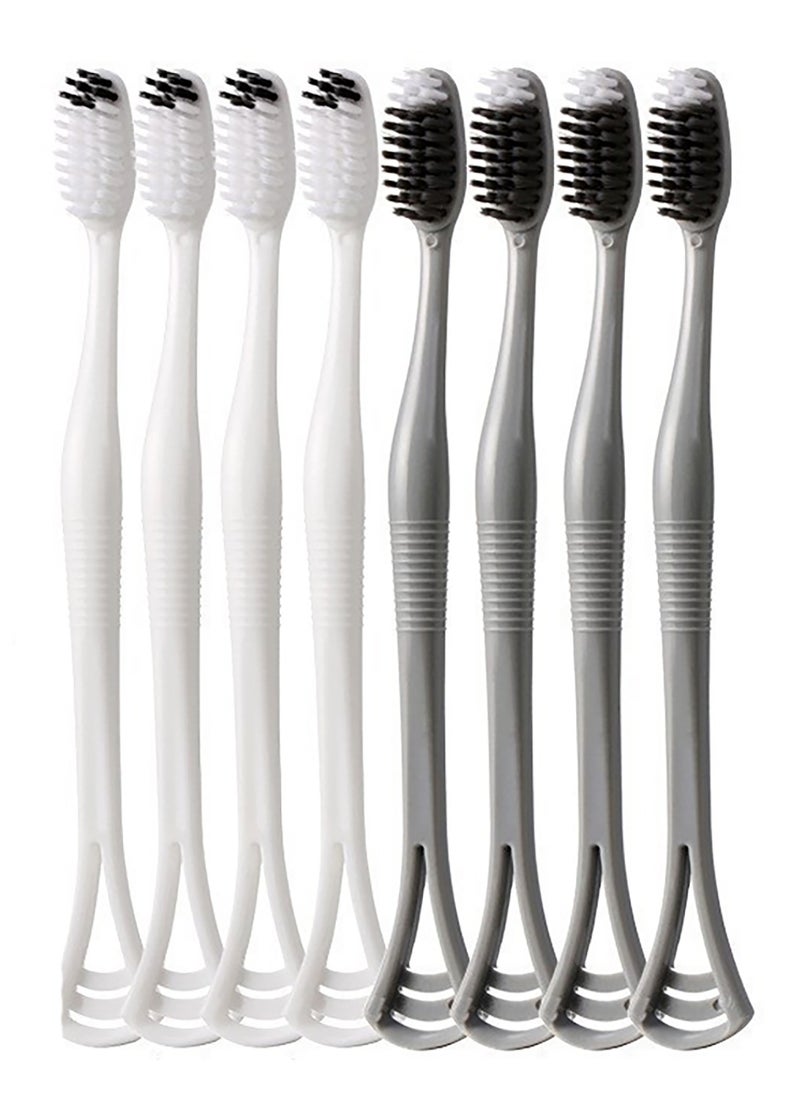 8-Pack Soft Toothbrush 2-in-1 Multi-Function Tongue Scraping Cleaning Oral Soft Toothbrush Household Toothbrush Anti-Caries Suitable for All Ages