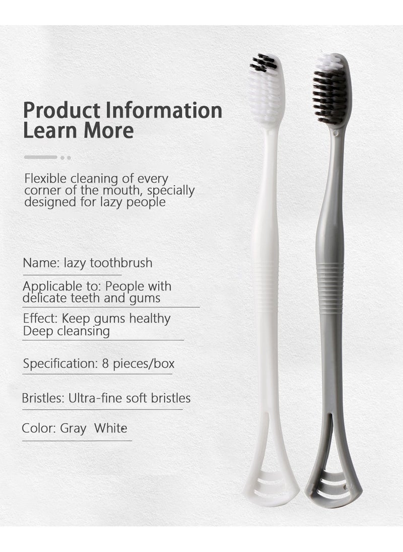 8-Pack Soft Toothbrush 2-in-1 Multi-Function Tongue Scraping Cleaning Oral Soft Toothbrush Household Toothbrush Anti-Caries Suitable for All Ages