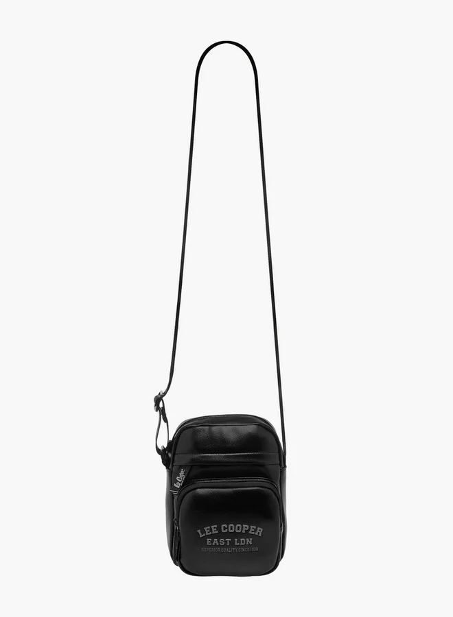 Lee Cooper Logo Print Crossbody Bag with Adjustable Strap and Zip Closure