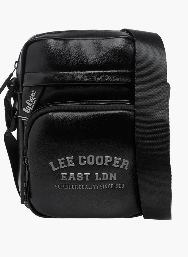 Lee Cooper Logo Print Crossbody Bag with Adjustable Strap and Zip Closure