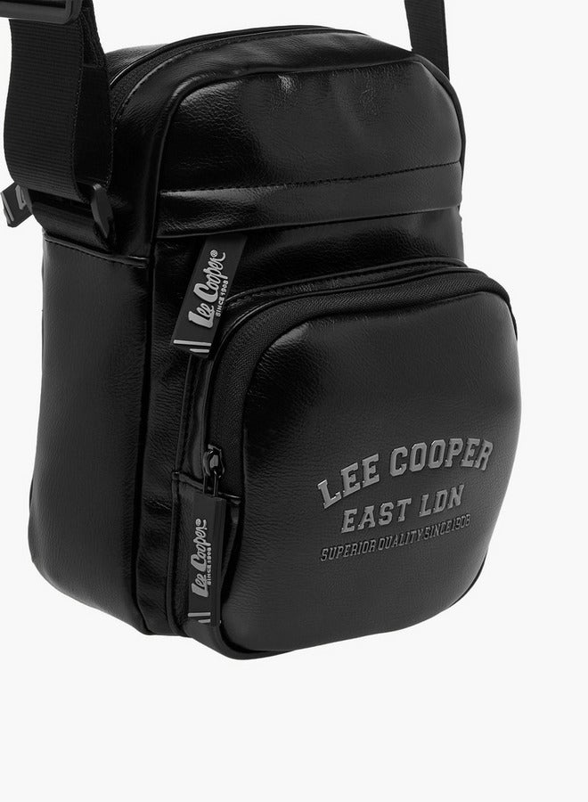 Lee Cooper Logo Print Crossbody Bag with Adjustable Strap and Zip Closure  - Image 4