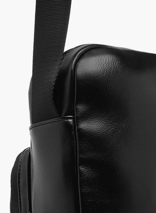 Lee Cooper Logo Print Crossbody Bag with Adjustable Strap and Zip Closure  - Image 5