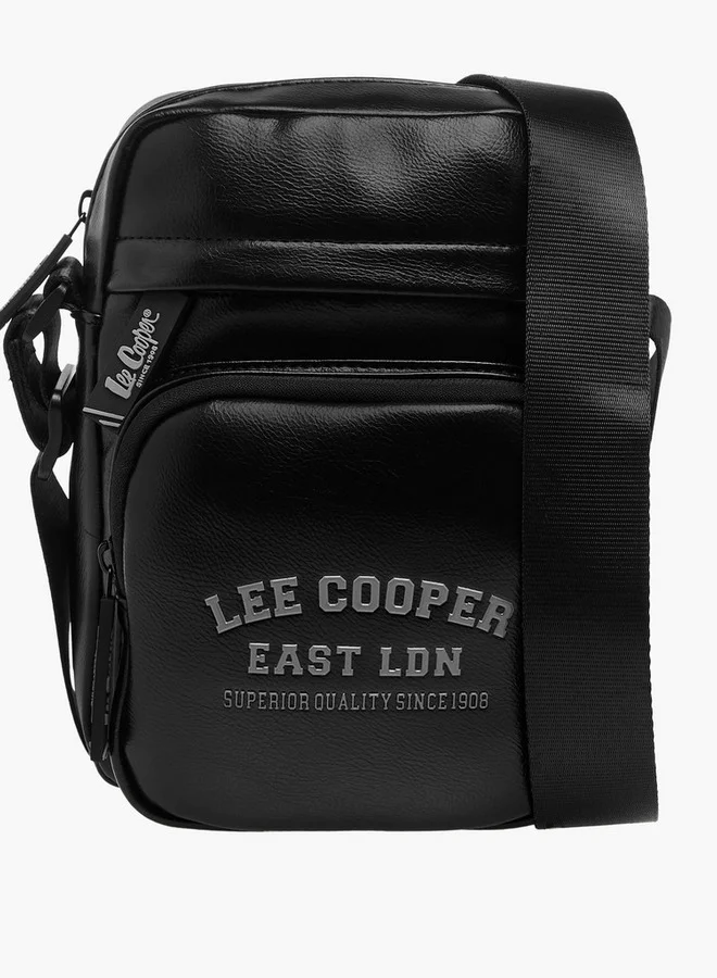 Lee Cooper Logo Print Crossbody Bag with Adjustable Strap and Zip Closure