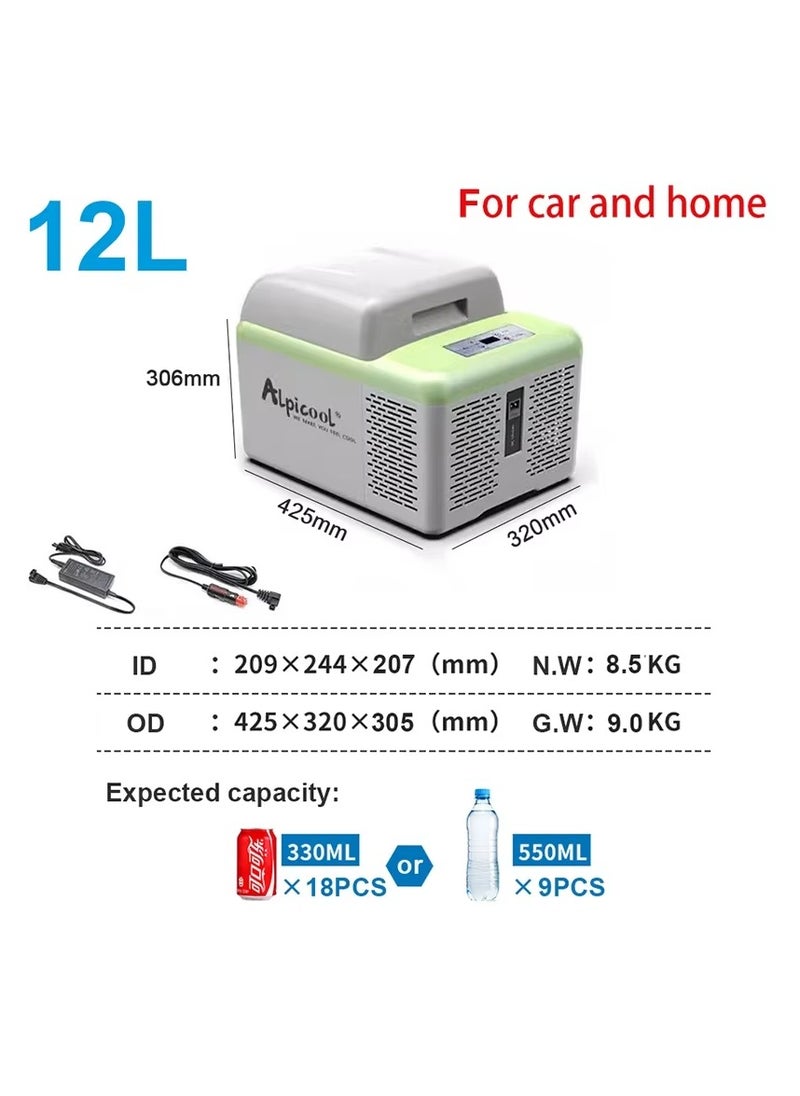 Generic 12Liter Portable Car Refrigerator - 12/24V DC and Domestic, -20°C Freezing Capacity, 12L Car Refrigerator with LCD Panel, Battery Protection and Energy Saving Mode  - Image 1