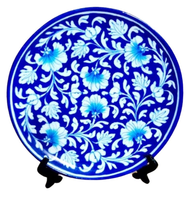 CRAFT PARK Jaipur Blue Pottery Home Decor Wall HangingTable Decor Handmade PlateServing Plate 25 cm x 25 cm x 3 cmCFPP20 - Image 1