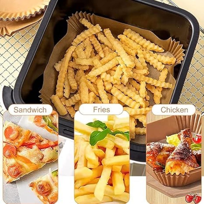 100pcs, Disposable Air Fryer Paper Liner, Non-stick Parchment Paper sheets for baking, Air Fryer paper square Liners 20 cm for Air fryer Oil-proof 8 Inch Airfryer Paper for Frying, Roasting Microwave - Image 3