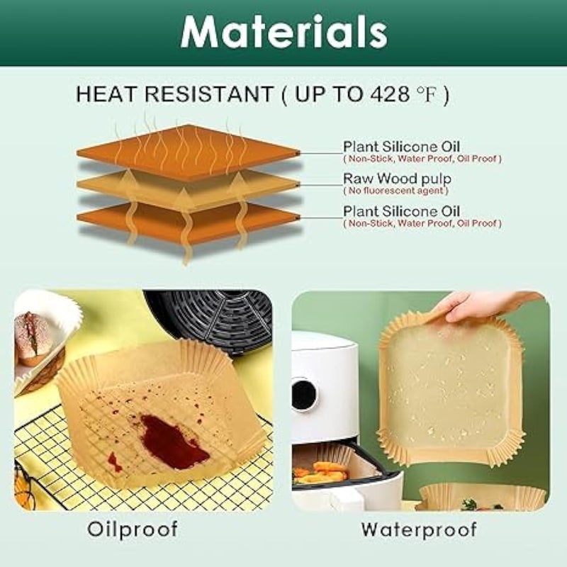 100pcs, Disposable Air Fryer Paper Liner, Non-stick Parchment Paper sheets for baking, Air Fryer paper square Liners 20 cm for Air fryer Oil-proof 8 Inch Airfryer Paper for Frying, Roasting Microwave - Image 4