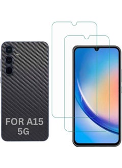 Samsung Galaxy A15 5G 1 Piece Carbon Fiber Skin Wrap and 2 Piece 10H Screen Protectors