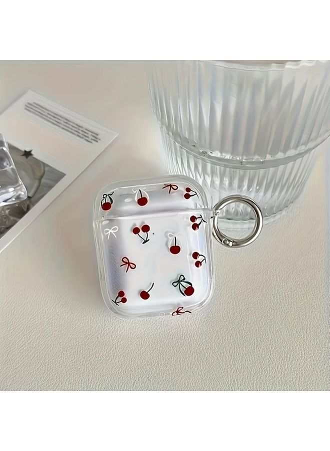 Transparent Cherry Bluetooth Earbuds Case Cover For AirPods 2 Durable Heatproof - Image 1