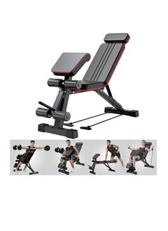 Rightsure Adjustable Weight Bench, Foldable Incline Decline Exercise Workout Benches with Extended head & neck protection Utility Bench for Home Gym Full Body Fitness with Elastic Ropes  - Image 1