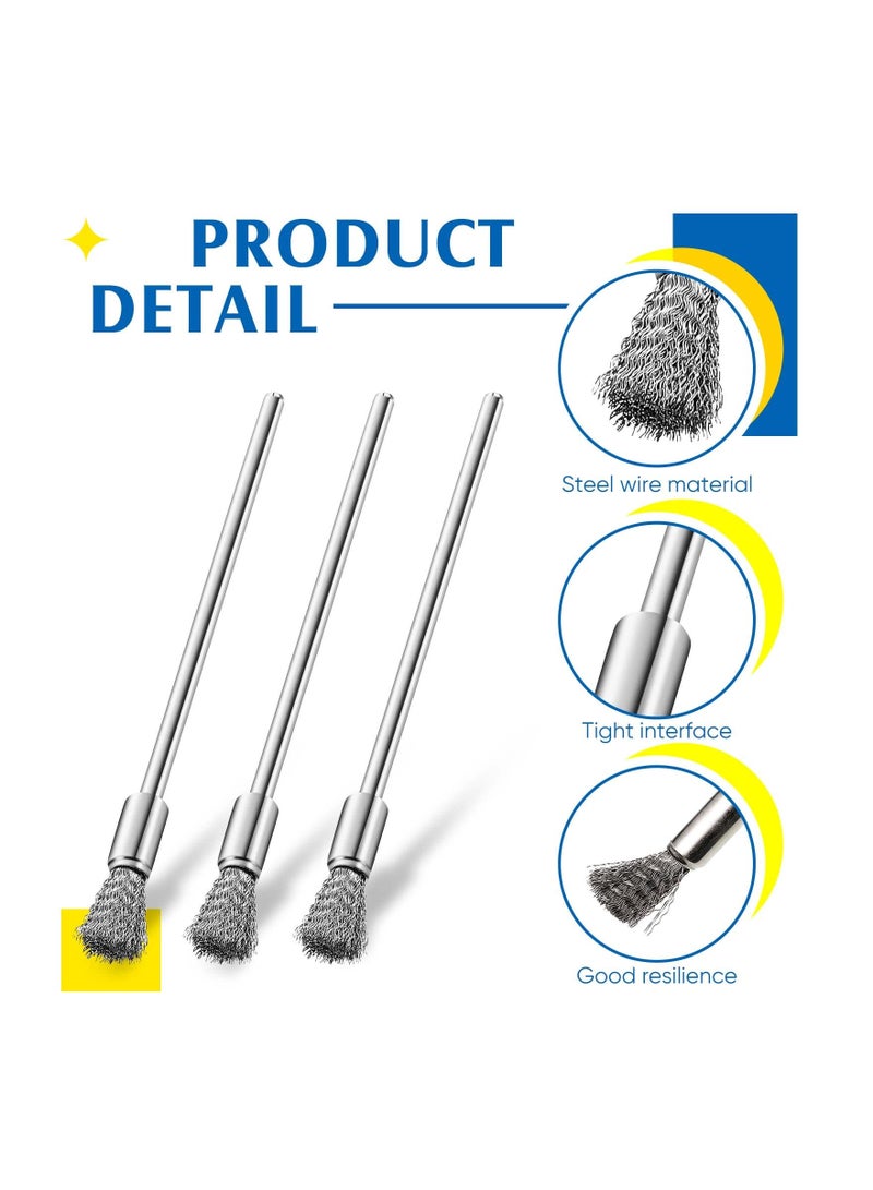 Excefore فرشاة سلكية، 10 فرشاة تنظيف فولاذية فرشاة سلكية من الفولاذ المقاوم للصدأ 3 مم للتجميع وإزالة الثقب أدوات تلميع دوارة الملحقات، فرشاة 6 مم - Image 3