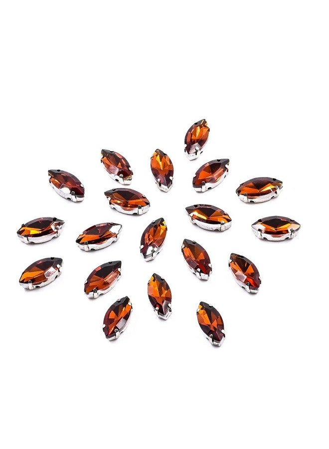 Embroiderymaterial Caramel Color Sew On Glass Rhinestones For Embroidery, Jewellery Making, Crafts, Diy In Metal Base Claw Setting (50 Pieces, 5X10Mm, Eye Boat Marquise Shape) - Image 1
