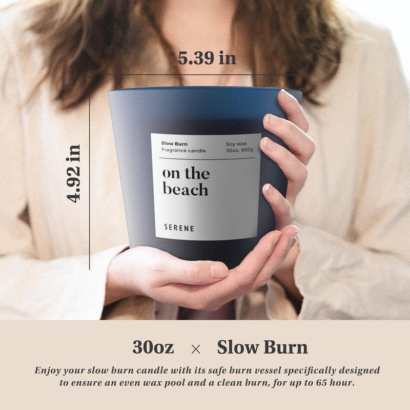 Hidden Label شمعة معطرة كبيرة من ماركة Hidden Label، عطر On The Beach، شمعة ضخمة 30 أونصة بثلاث فتائل، شموع الصويا الطبيعية بطيئة الاحتراق للمنزل من مجموعة Serene - Image 3