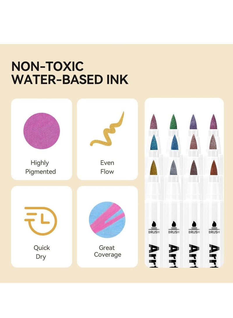 KASTWAVE 12 ألوان أقلام طلاء أكريليك،_marker قلم فرشاة معدني رفيع، علامات أكريليك، علامات طرف رفيع، للرسم على الصخور، السيراميك، الزجاج، القماش، الكوب، الخشب، طلاء مقاوم للماء، صناعة الحرف اليدوية - Image 2