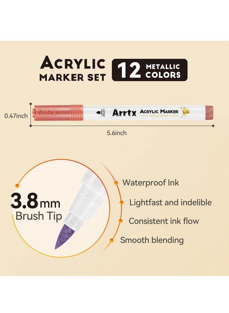 KASTWAVE 12 ألوان أقلام طلاء أكريليك،_marker قلم فرشاة معدني رفيع، علامات أكريليك، علامات طرف رفيع، للرسم على الصخور، السيراميك، الزجاج، القماش، الكوب، الخشب، طلاء مقاوم للماء، صناعة الحرف اليدوية - Image 5