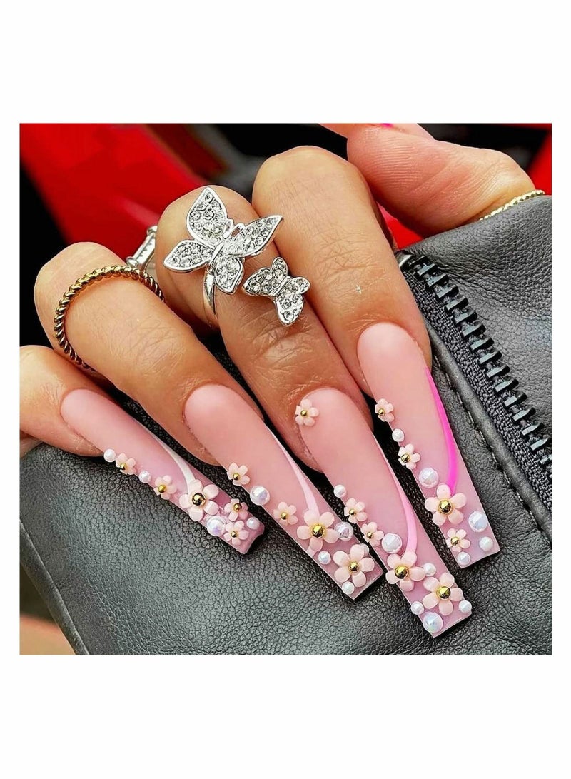 SYOSI 3D زهرة مسمار سحر 2 صناديق الاكريليك الزهور حجر الراين الأبيض الوردي الأزرق زهر الكرز الفن اللوازم مع اللؤلؤ مزيج مجموعة DIY الملحقات للسيدات الفتيات - Image 5