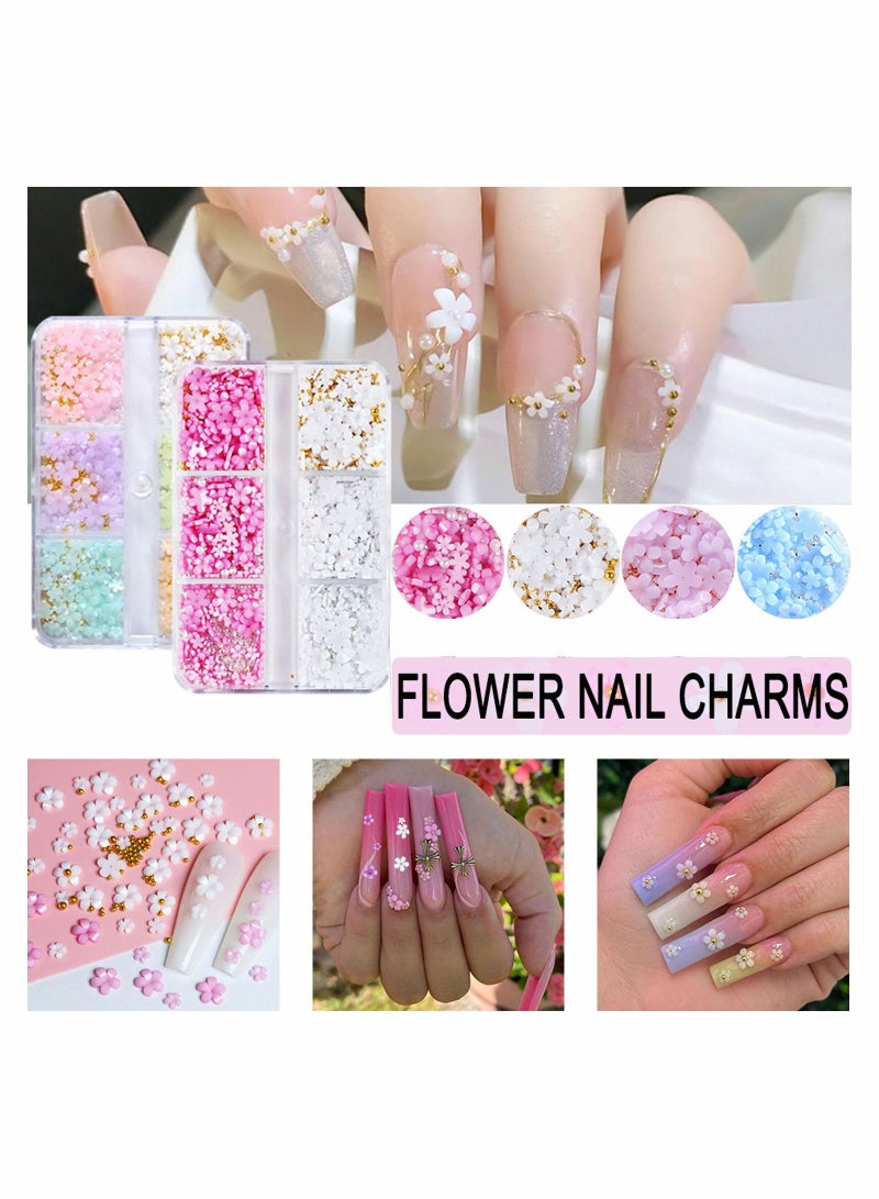 SYOSI 3D زهرة مسمار سحر 2 صناديق الاكريليك الزهور حجر الراين الأبيض الوردي الأزرق زهر الكرز الفن اللوازم مع اللؤلؤ مزيج مجموعة DIY الملحقات للسيدات الفتيات - Image 2